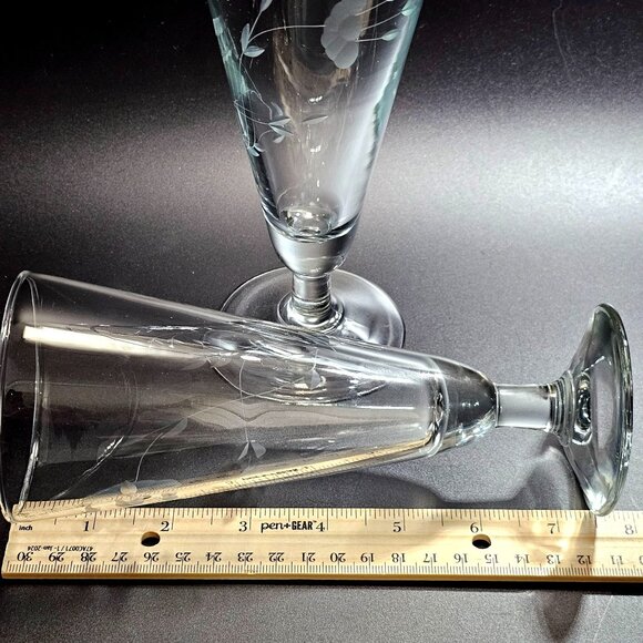 4  Princess House Heritage Glass Goblets 7.5"  vtg etched floral glassware decor - Picture 2 of 5
